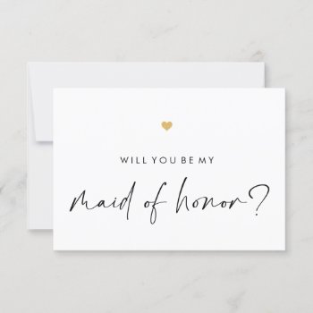 Will You Be My Maid Honor Modern Script Gold Heart Invitation by Evented at Zazzle