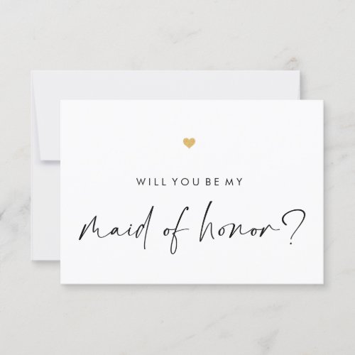 Will You Be My Maid Honor Modern Script Gold Heart Invitation