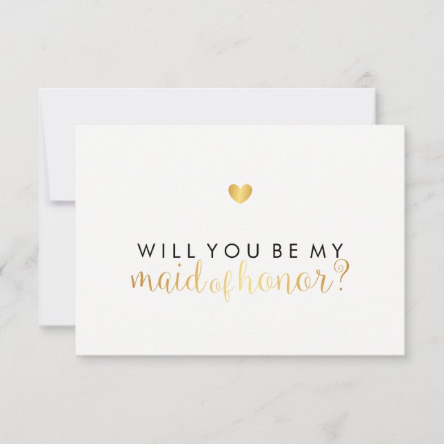 WIll You Be My Maid of Hon - Gold Heart Script Fab Invitation (Front)