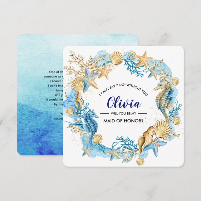 Will you be my Maid of Honor. Beach Seaside  Invitation (Front/Back)