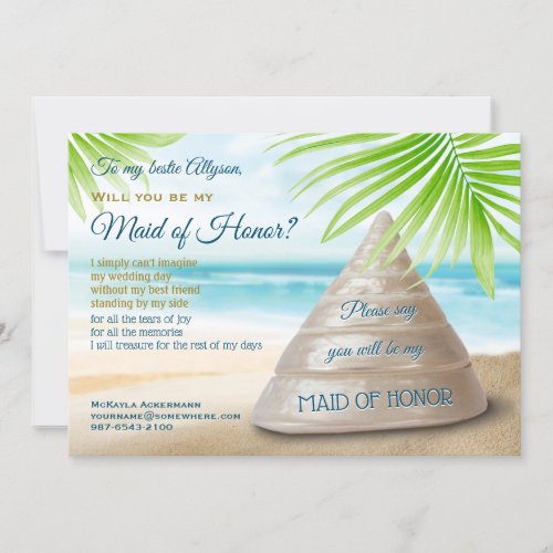 Will You Be My Maid of Honor Beach Wedding Shell Invitation