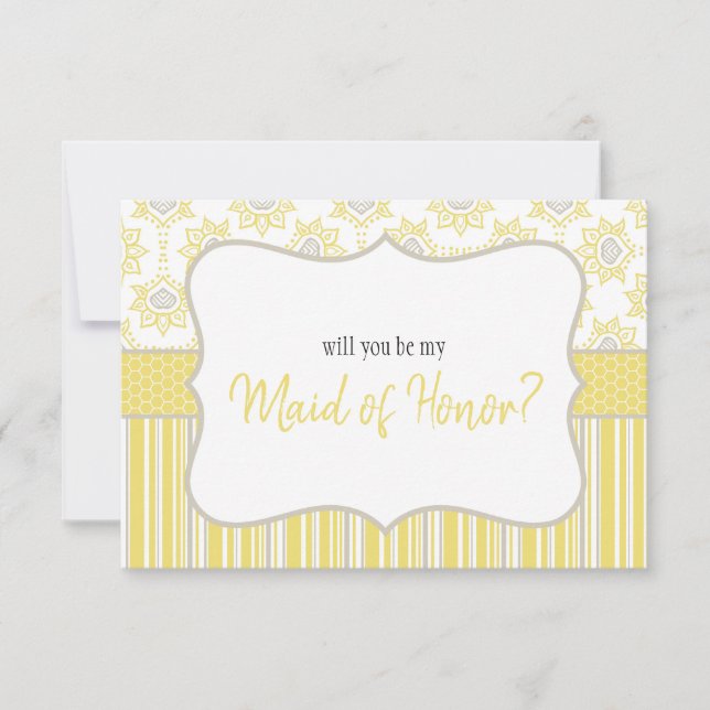 Will You Be My Maid of Honor Bee Yellow and Grey (Front)