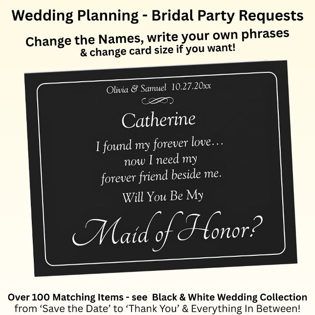 Will You Be My Maid of Honor? Black & White Card (Creator Uploaded)