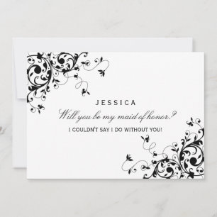 Will You Be My Maid Of Honor? Black & White Swirls Invitation