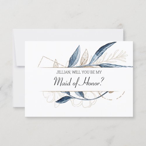 Will You Be My Maid of Honor Blue Gold Modern