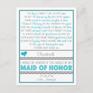 Will you be my Maid of Honor? Blue/Gray Poem Card