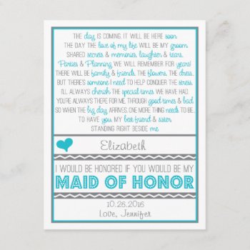 Will You Be My Maid Of Honor? Blue/gray Poem Card by weddingsnwhimsy at Zazzle