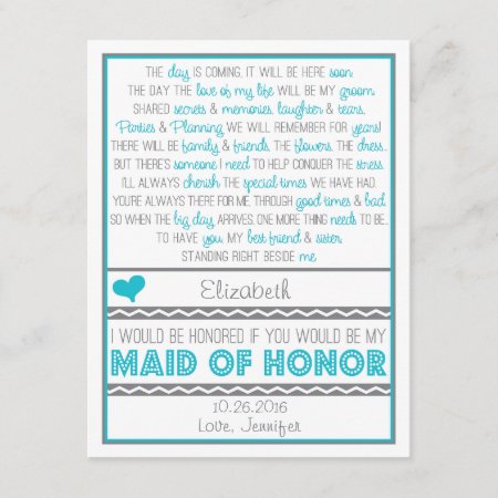 Will You Be My Maid Of Honor? Blue/gray Poem Card
