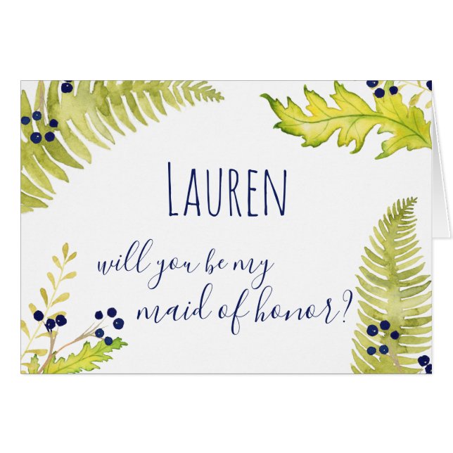 Will You Be My Maid of Honor? Blue & Green Nature (Front Horizontal)