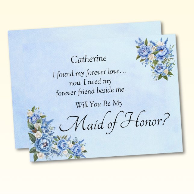 Will You Be My Maid of Honor?  Blue Peony Card (Creator Uploaded)