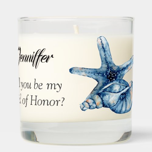 Will you be my Maid of Honor Blue Watercolor Shell Scented Candle