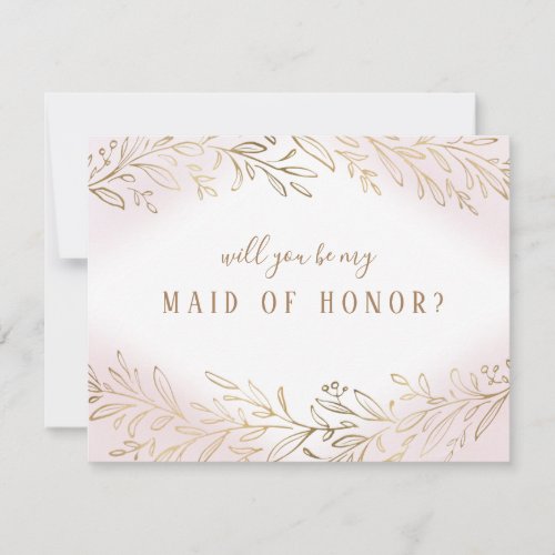 Will you be my maid of honor Blush gold botanical Invitation