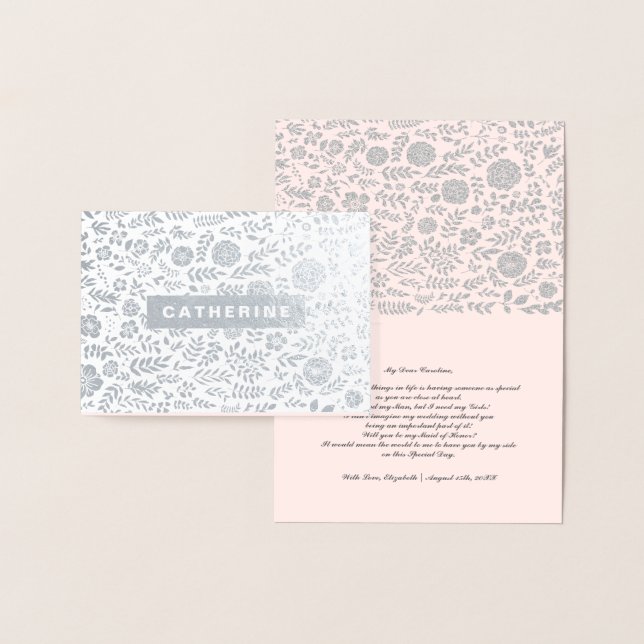 Will you be my Maid of Honor. Blush Pink Floral Foil Card (Display)