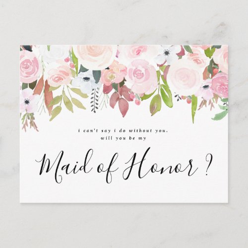 Will you be my Maid of Honor blush pink floral Invitation Postcard