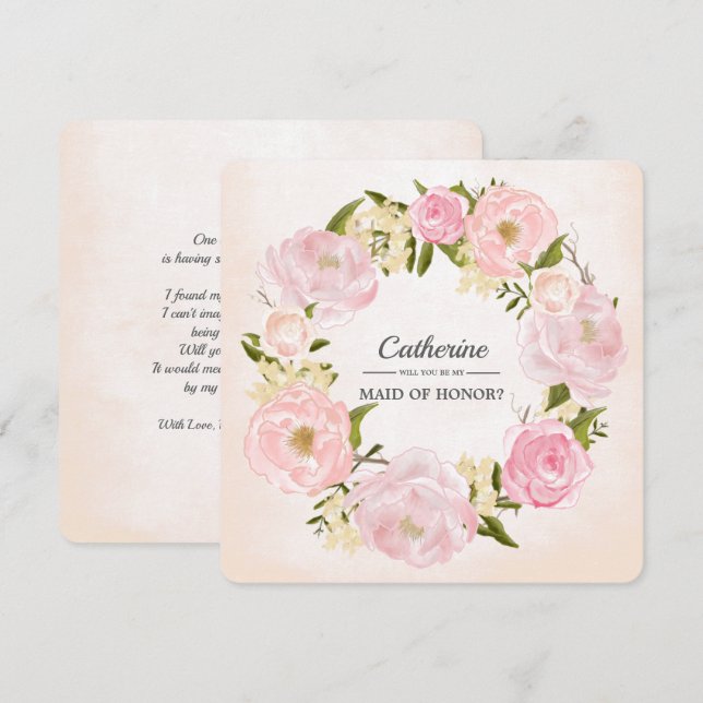 Will you be my Maid Of Honor? Blush Pink Peonies Invitation (Front/Back)