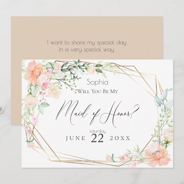 Will You Be My Maid of Honor Blush Spring Flowers Invitation (Front/Back)