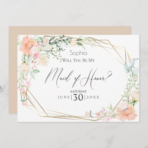 Will You Be My Maid of Honor Blush Spring Flowers Invitation