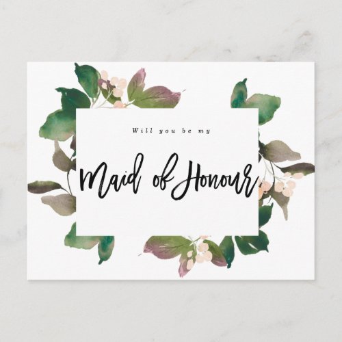 will you be my maid of honor boho floral announcement postcard