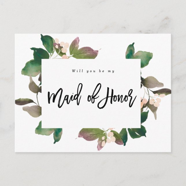 will you be my maid of honor boho floral announcement postcard (Front)