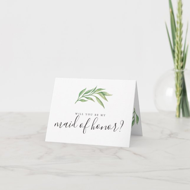 Will You Be My Maid of Honor Botanical Leaves Invitation (Front)