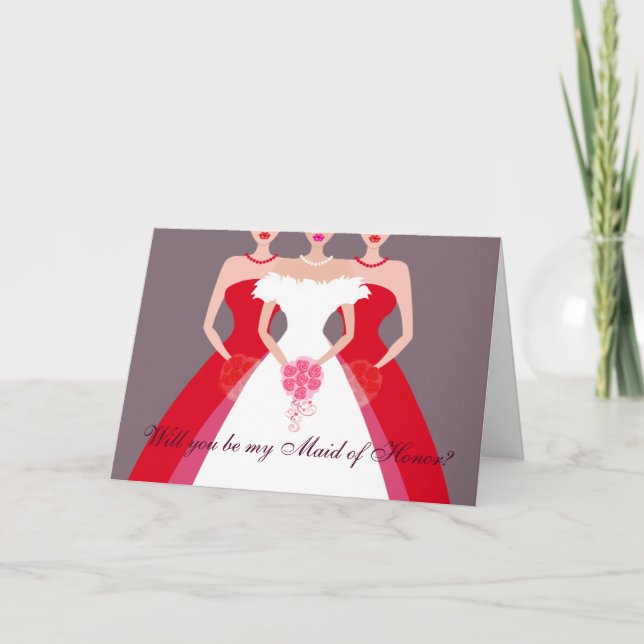 Will you be my Maid of Honor? Bridal Party (red) Invitation (Front)
