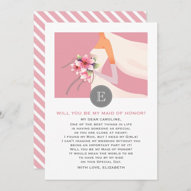 Will you be my Maid of Honor? Bride Silhouette  Invitation (Front/Back)