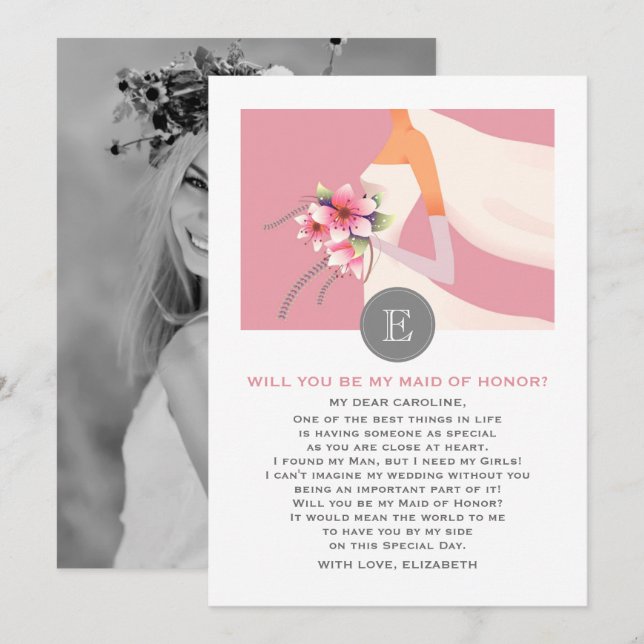 Will you be my Maid of Honor? Bride Silhouette Invitation (Front/Back)