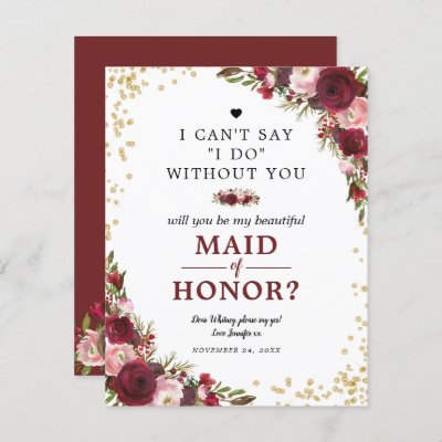 Will you be my Maid of Honor | Burgundy Blush Invitation