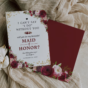 Will you be my Maid of Honor Burgundy Blush Invitation