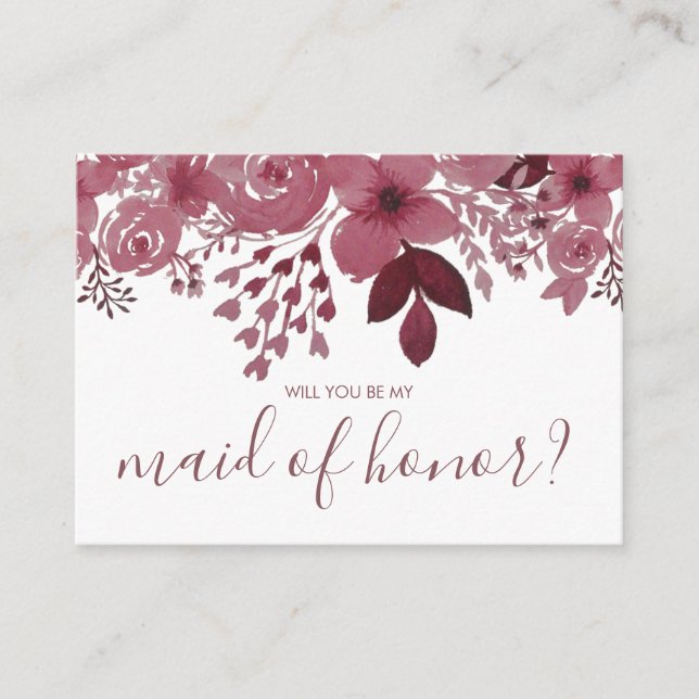 Will You be My Maid of honor Burgundy Floral Enclosure Card (Front)