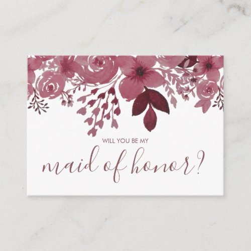 Will You be My Maid of honor Burgundy Floral Enclosure Card