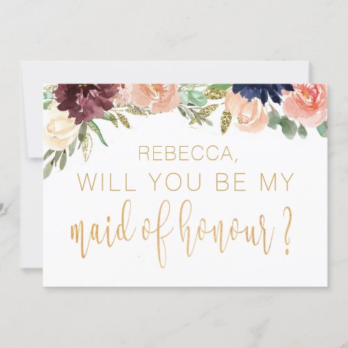 Will You Be My Maid Of Honor Burgundy Floral Invitation