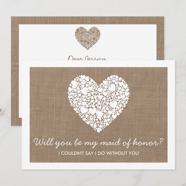 Will You Be My Maid Of Honor? Burlap Heart Card (Front/Back)