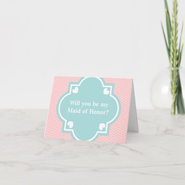 Will you be my maid of honor card | coral chevron (Front)