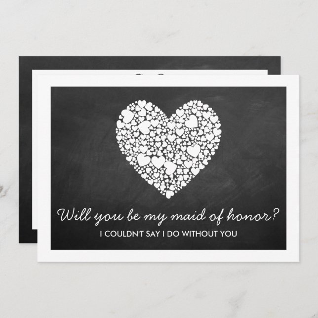 Will You Be My Maid Of Honor? Chalkboard Heart Invitation (Front/Back)