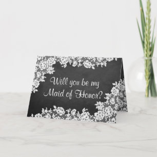 Will You Be My Maid of Honor? Chalkboard & Lace Invitation