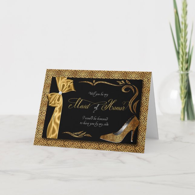 Will You Be My Maid of Honor Cheetah Bridal Invitation (Front)