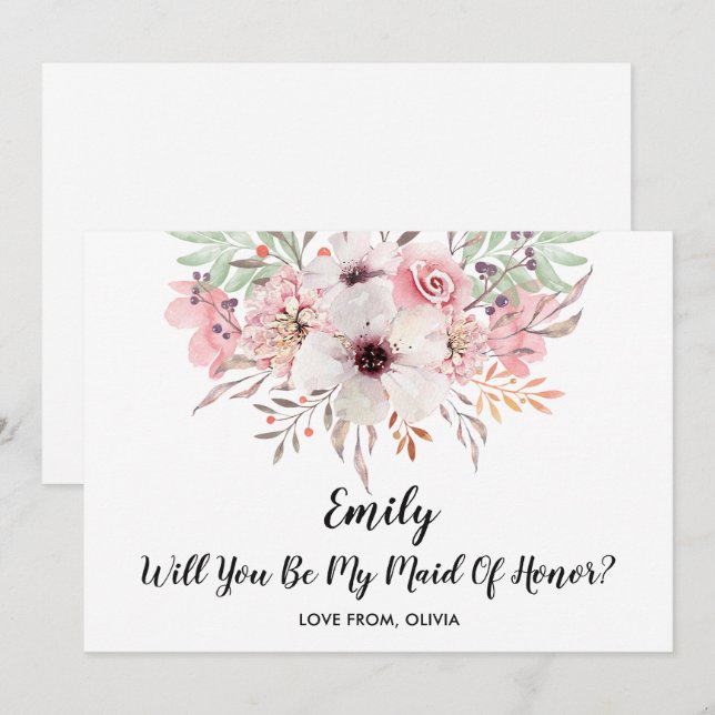 Will You Be My Maid Of Honor? Chic Floral Card (Front/Back)