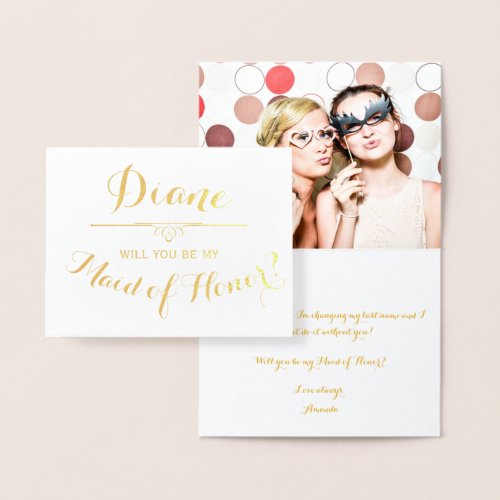 Will You Be My Maid of Honor Cursive Personalized Foil Card