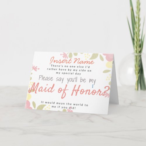 Will you be my maid of honor custom text card