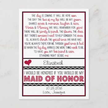 Will You Be My Maid Of Honor? Deep Red/black Poem Invitation by weddingsnwhimsy at Zazzle