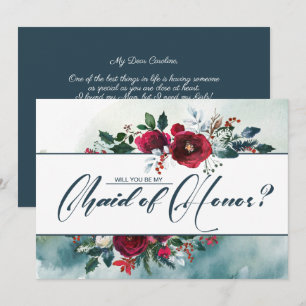 Will you be my Maid of Honor Dusty Blue   Burgundy Invitation