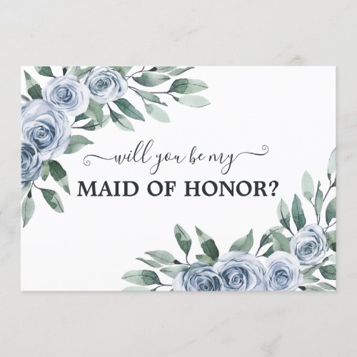 Will You Be My Maid of Honor Dusty Blue Flat Card