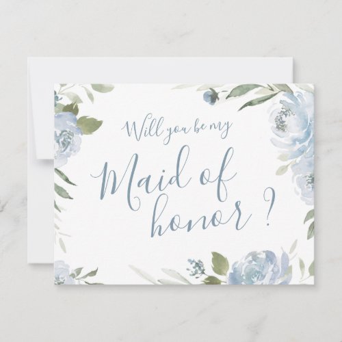 Will you be my maid of honor dusty blue floral invitation