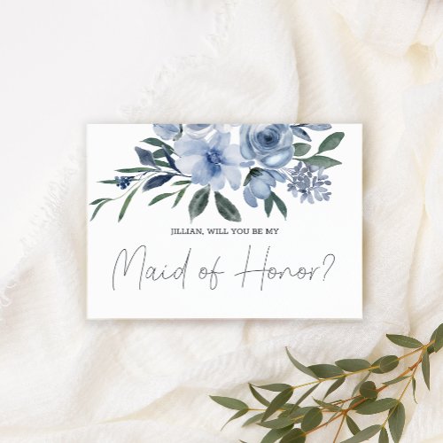 Will You Be My Maid of Honor Dusty Blue Flowers