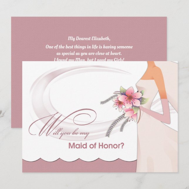 Will you be my Maid of Honor? Dusty Rose  Invitation (Front/Back)
