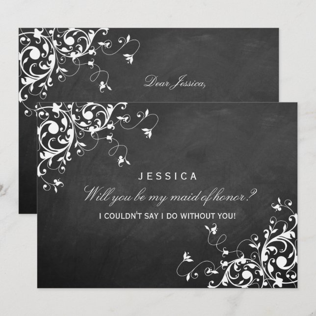 Will You Be My Maid Of Honor Elegant Chalk Swirls Invitation (Front/Back)