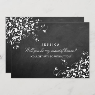 Will You Be My Maid Of Honor Elegant Chalk Swirls Invitation