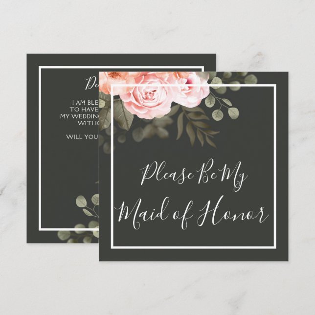 Will You Be My Maid Of Honor Elegant Floral Card (Front/Back)
