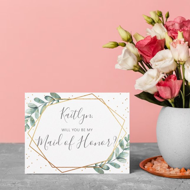 Will You Be My Maid Of Honor Eucalyptus Geometric (Creator Uploaded)